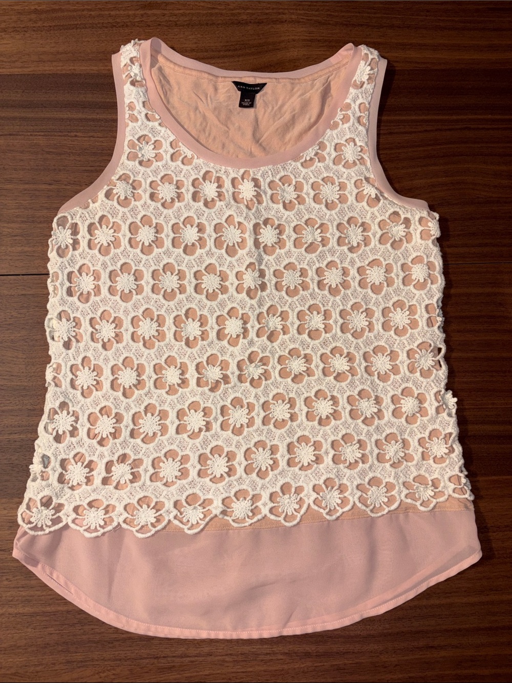 Ann Taylor Pink Tank Top with White Floral Lace Overlay